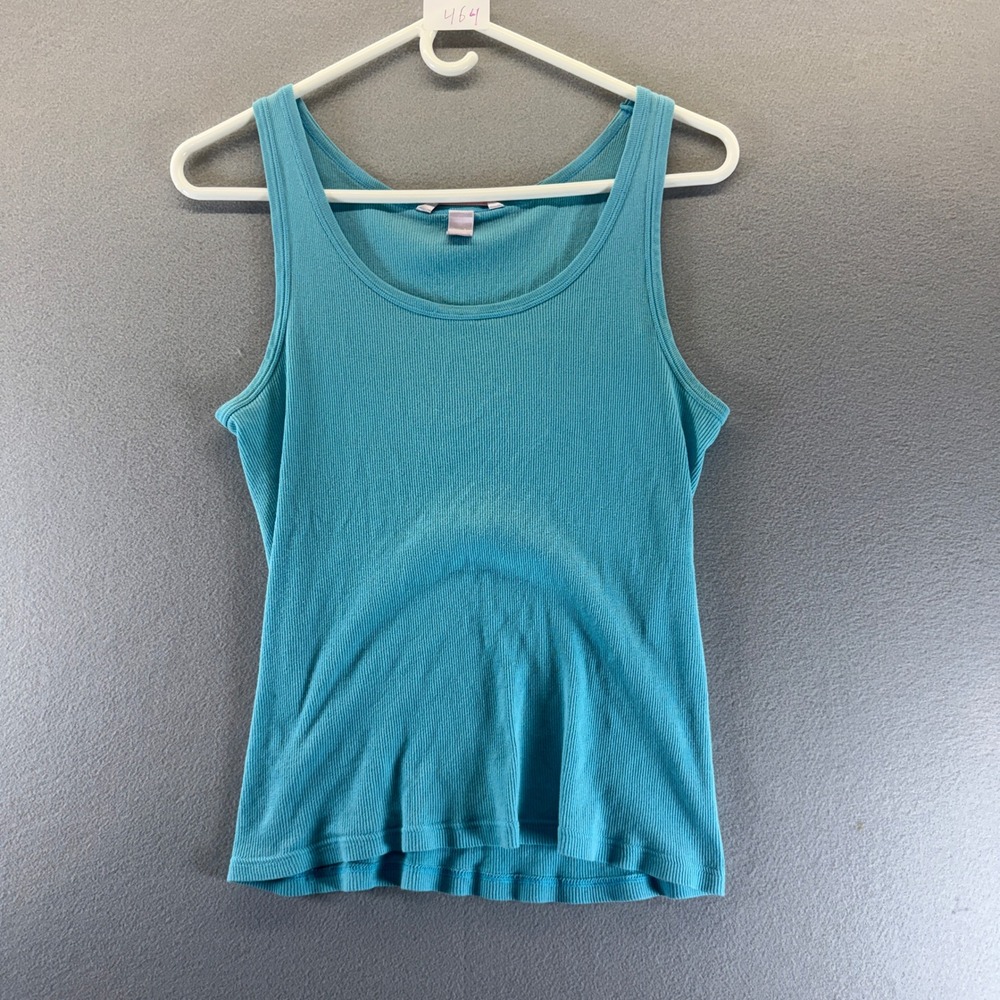 Victorias Secret Blue Ribbed Tank Top Scoop Neck Sleeveless Large Turquoise